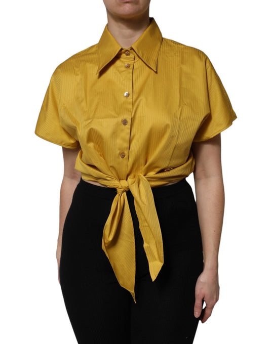 Dolce & Gabbana Mustard Collared Short Sleeves Blouse Top – IT46|XL par Dolce & Gabbana | Disponible sur Sandy Store ByNet