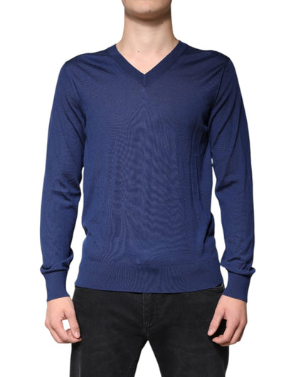 Dolce & Gabbana Navy Blue Cashmere V - neck Pullover Sweater - Sandy Store ByNet