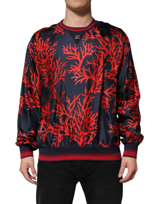 Dolce & Gabbana Navy Red Silk Coral Print Pullover Sweater – IT52 | XL par Dolce & Gabbana | Disponible sur Sandy Store ByNet