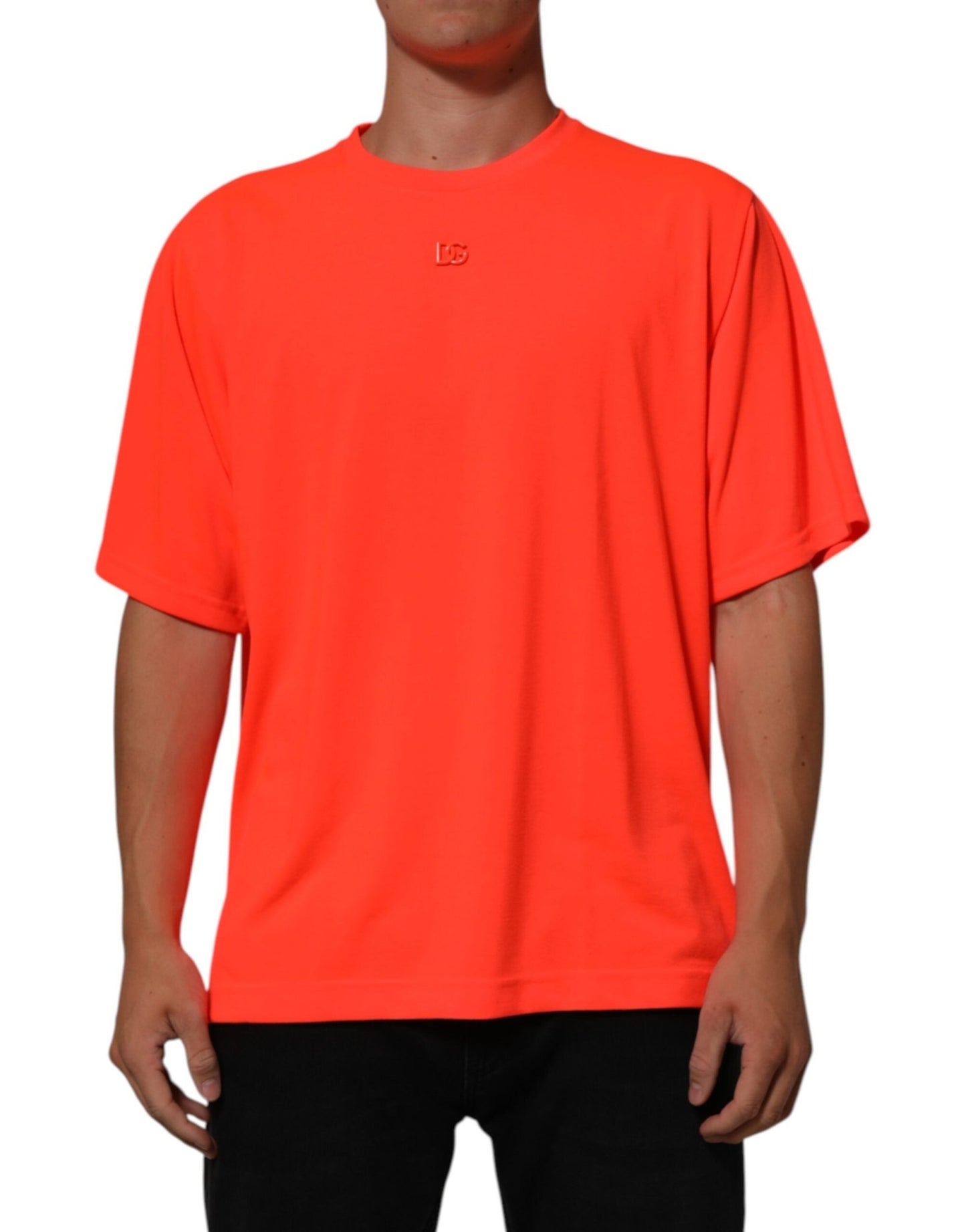 Dolce & Gabbana Neon Orange Polyester Men Crew Neck T-shirt – IT56 | XXL par Dolce & Gabbana | Disponible sur Sandy Store ByNet