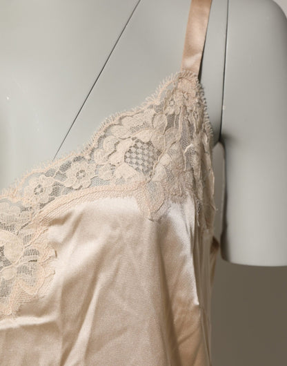 Dolce & Gabbana Nude Chemise Lingerie Silk Blend Lace Trim Dress – IT5 | XL par Dolce & Gabbana | Disponible sur Sandy Store ByNet