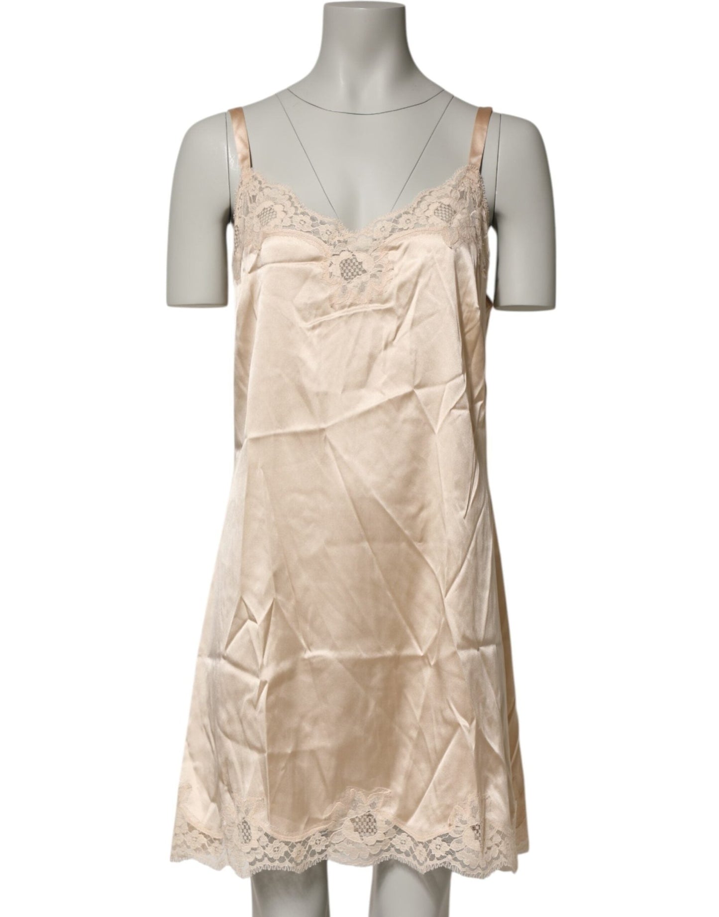 Dolce & Gabbana Nude Chemise Lingerie Silk Blend Lace Trim Dress – IT5 | XL par Dolce & Gabbana | Disponible sur Sandy Store ByNet