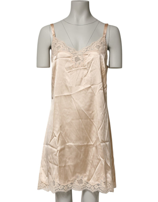 Dolce & Gabbana Nude Chemise Lingerie Silk Blend Lace Trim Dress – IT5 | XL par Dolce & Gabbana | Disponible sur Sandy Store ByNet