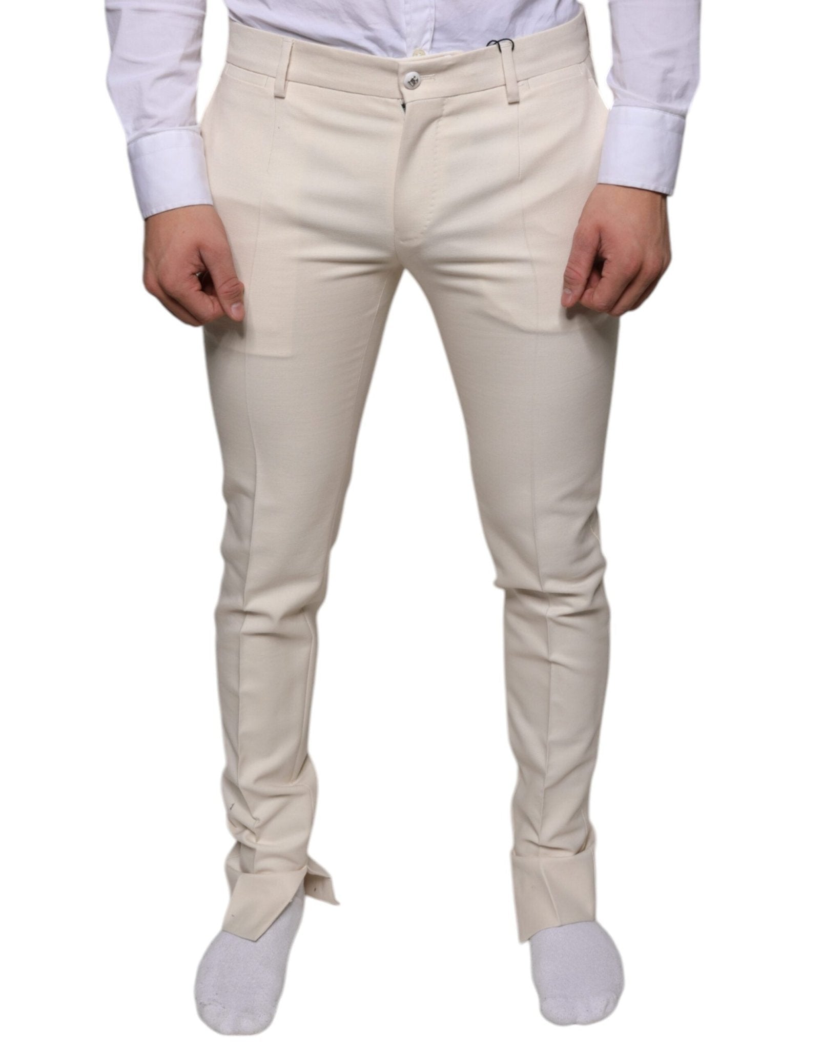 Dolce & Gabbana Off White Chino Wool Skinny Pants – IT48 | M par Dolce & Gabbana | Disponible sur Sandy Store ByNet