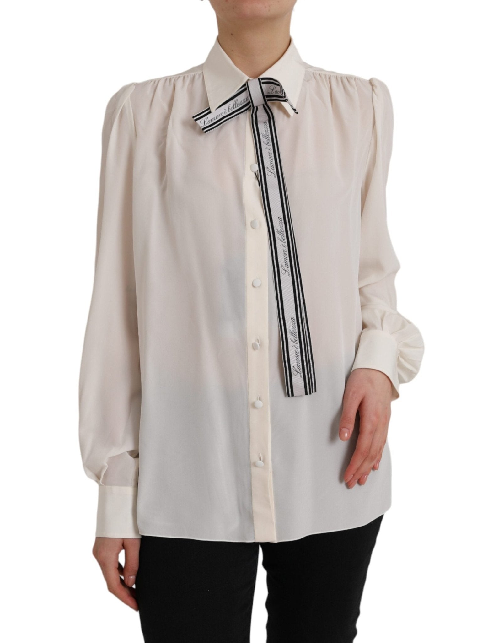 Dolce & Gabbana Off White Long Sleeve Button Down Blouse Top – IT46|XL par Dolce & Gabbana | Disponible sur Sandy Store ByNet