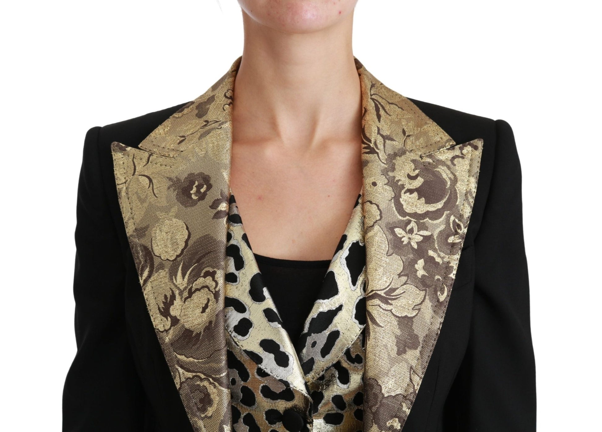 Dolce & Gabbana Opulent Black Gold Floral Jacket and Vest Ensemble - Sandy Store ByNet