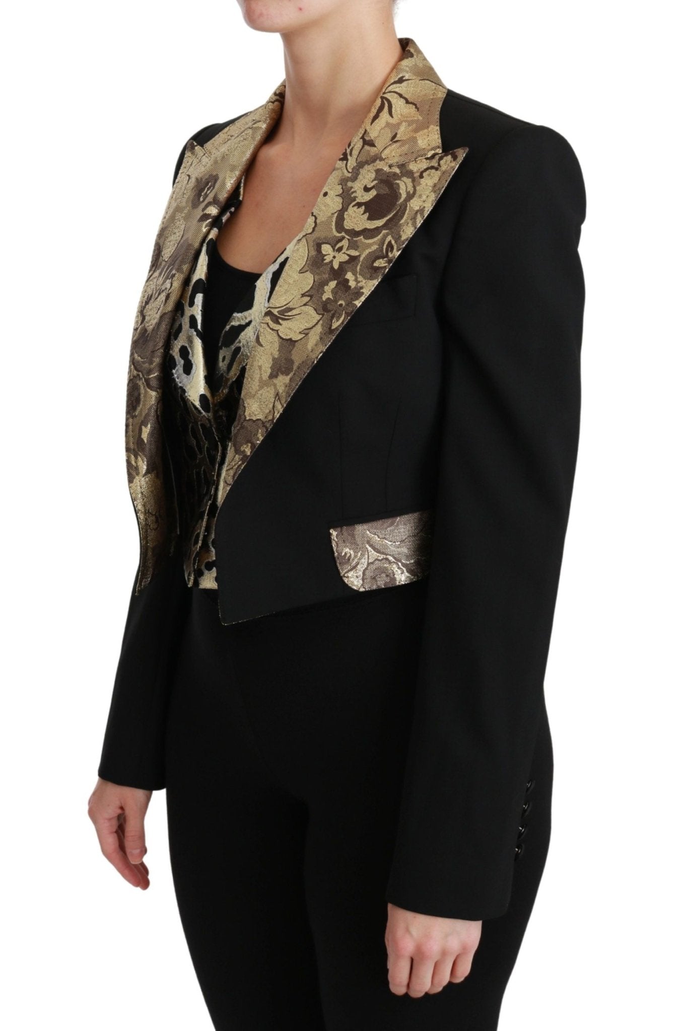 Dolce & Gabbana Opulent Black Gold Floral Jacket and Vest Ensemble - Sandy Store ByNet