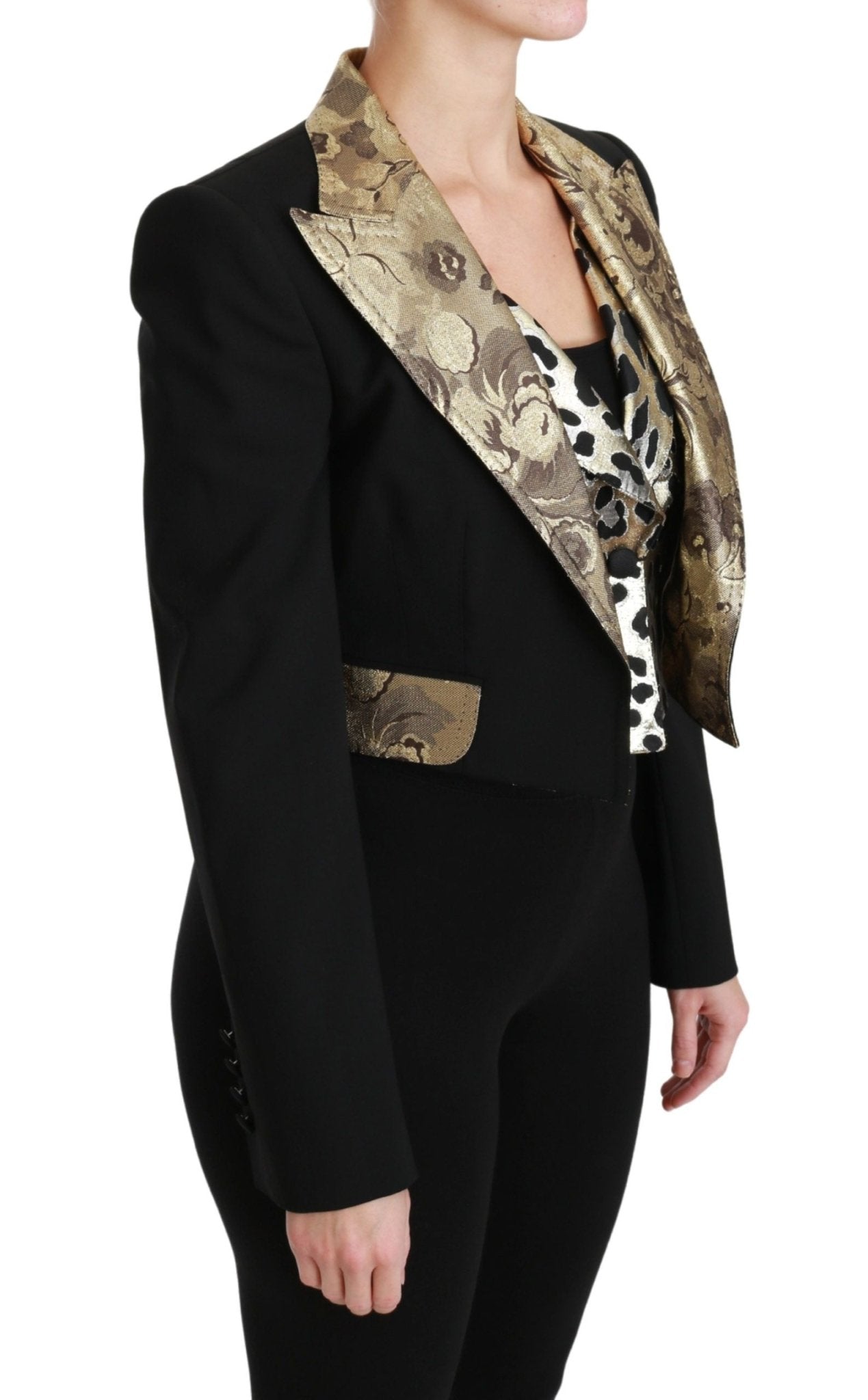 Dolce & Gabbana Opulent Black Gold Floral Jacket and Vest Ensemble - Sandy Store ByNet