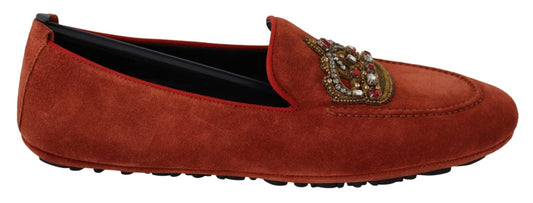Dolce & Gabbana Opulent Orange Leather Loafers with Gold Embroidery - Sandy Store ByNet