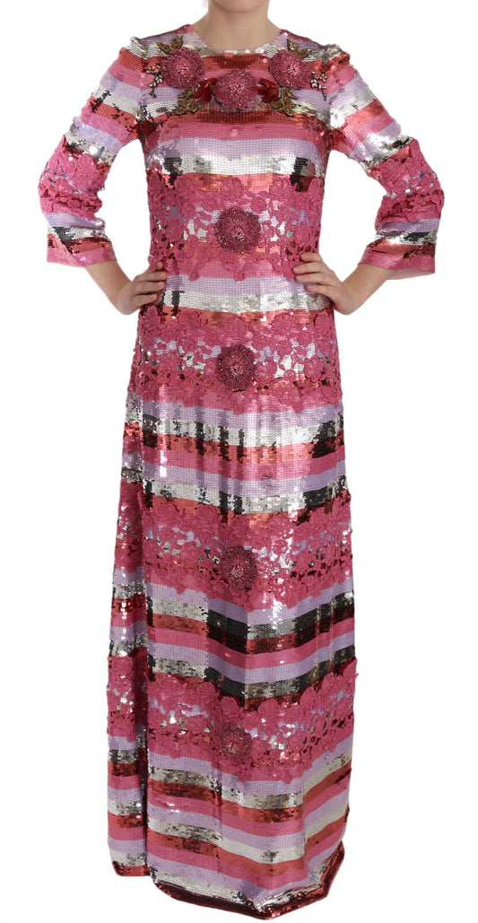 Dolce & Gabbana Opulent Pink Sequined Floor - Length Dress - Sandy Store ByNet