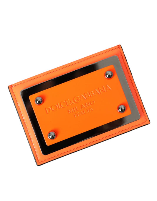 Dolce & Gabbana Orange Black Leather Logo Plaque Card Holder Wallet – par Dolce & Gabbana | Disponible sur Sandy Store ByNet