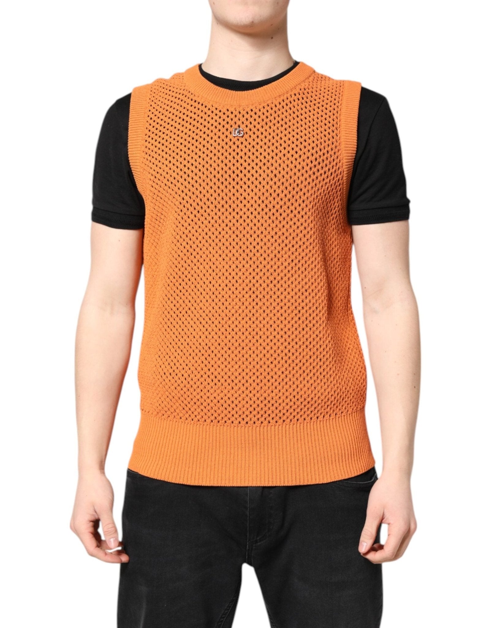 Dolce & Gabbana Orange Cashmere Round Neck Sleeveless T-shirt – IT48 | M par Dolce & Gabbana | Disponible sur Sandy Store ByNet