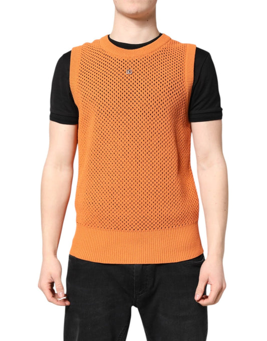Dolce & Gabbana Orange Cashmere Round Neck Sleeveless T-shirt – IT48 | M par Dolce & Gabbana | Disponible sur Sandy Store ByNet