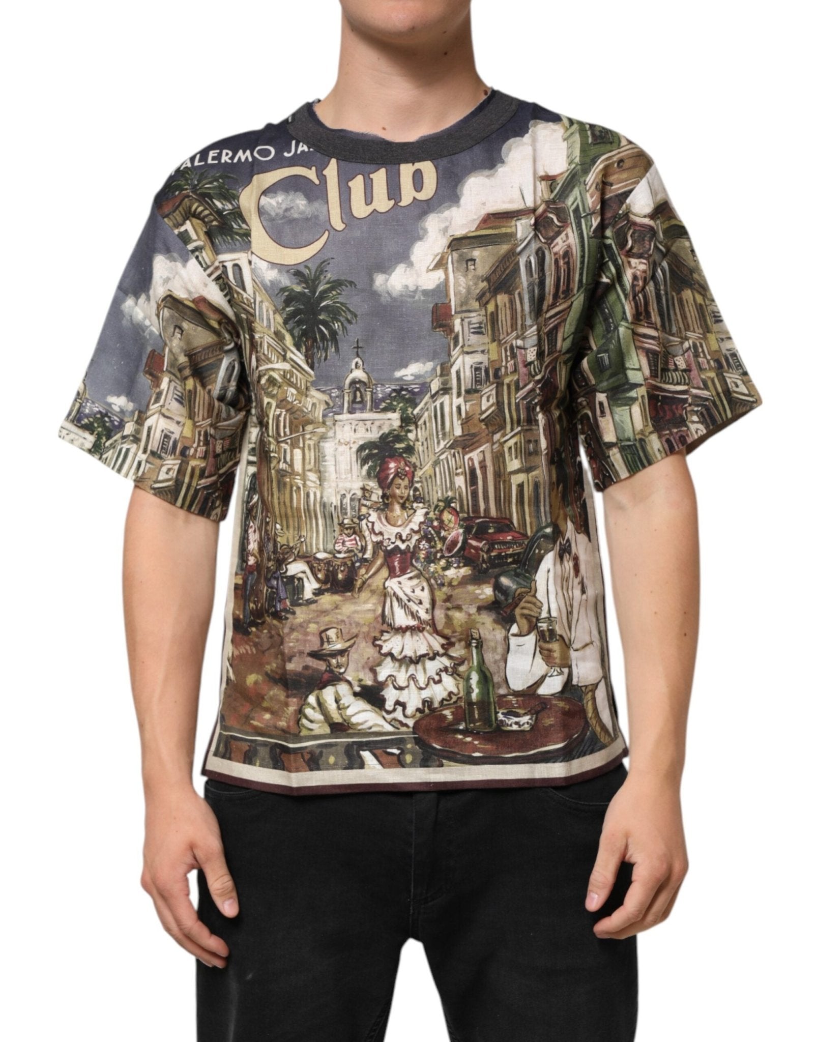 Dolce & Gabbana Palermo Jazz Club Linen Crew Neck Men T-shirt – IT44 | XS par Dolce & Gabbana | Disponible sur Sandy Store ByNet