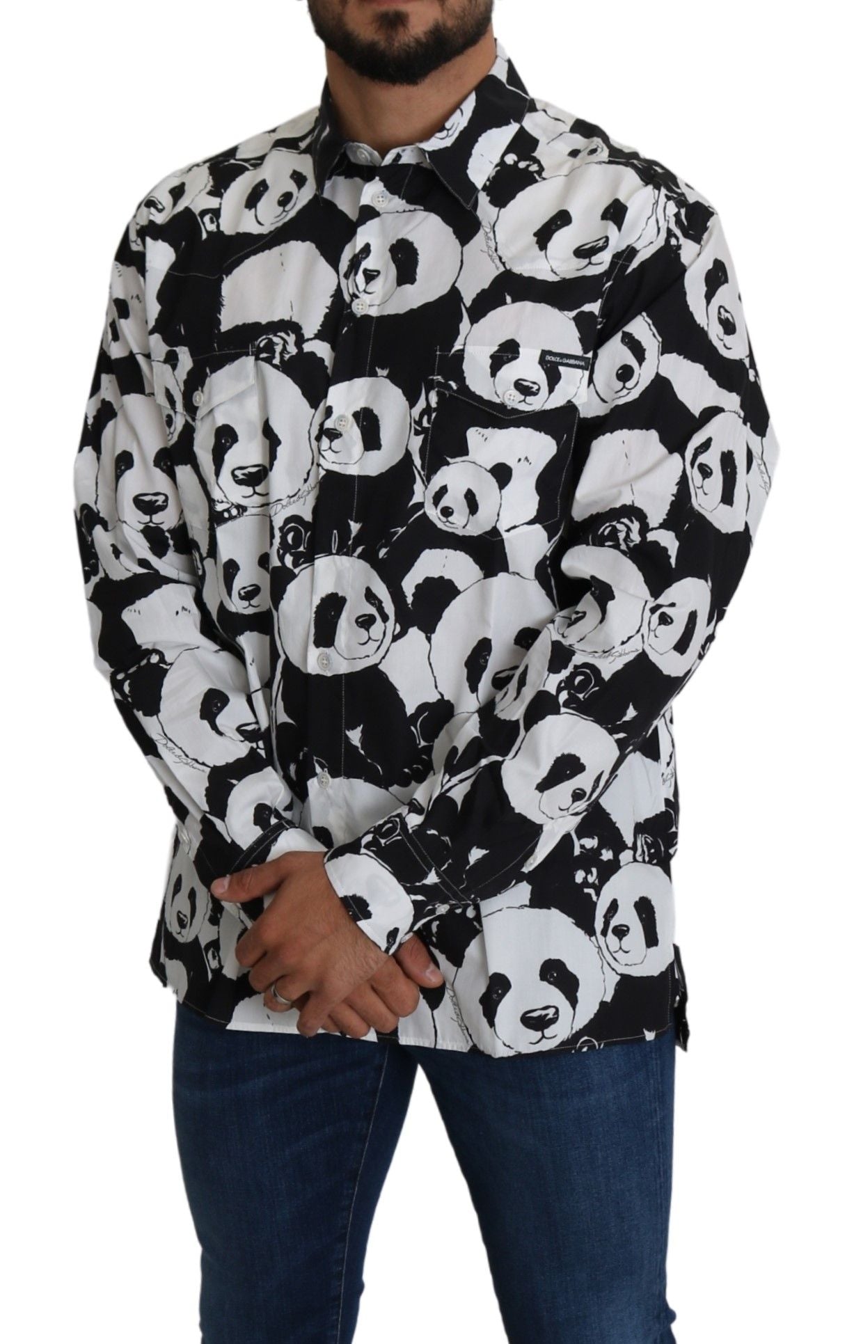 Dolce & Gabbana Panda Print Pure Cotton Shirt - Black White - Sandy Store ByNet