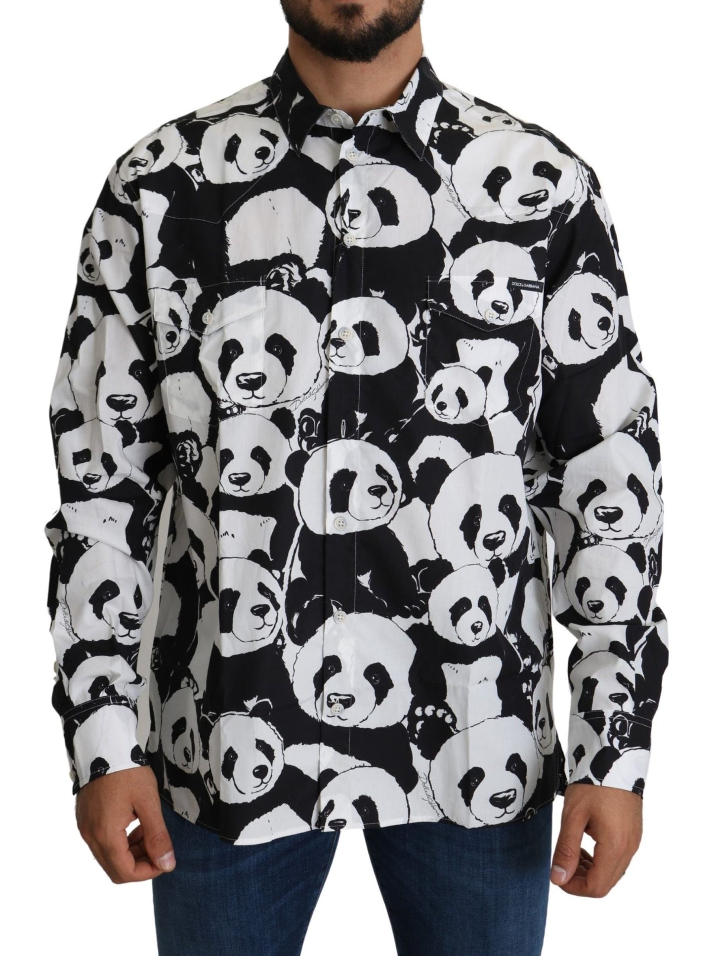 Dolce & Gabbana Panda Print Pure Cotton Shirt - Black White - Sandy Store ByNet