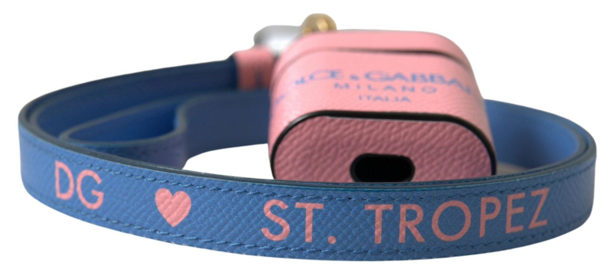 Dolce & Gabbana Pink Blue Calf Leather Logo Print Strap Airpods Case – par Dolce & Gabbana | Disponible sur Sandy Store ByNet