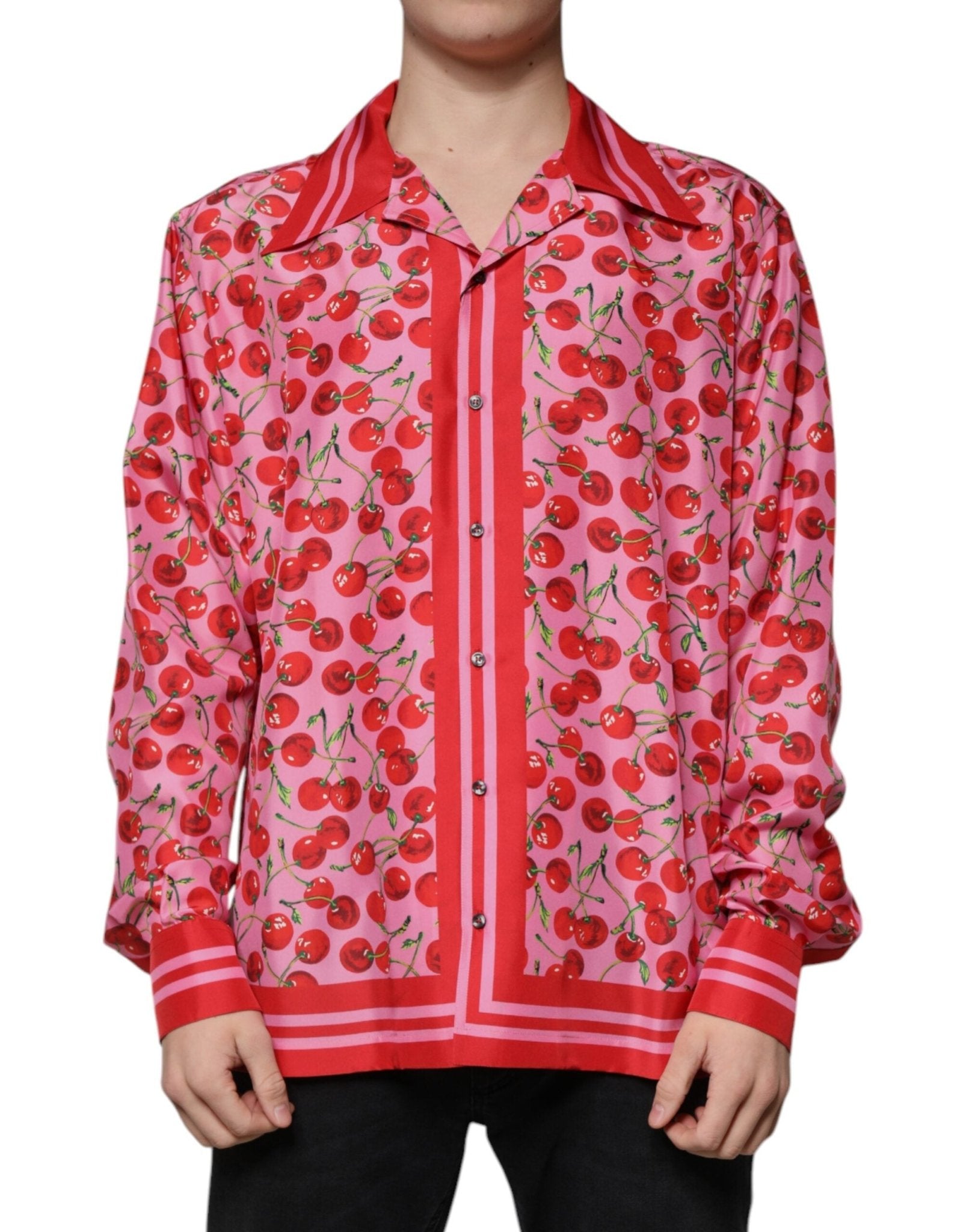 Dolce & Gabbana Pink Cherry Silk Button Down Casual Shirt – IT42 | XL par Dolce & Gabbana | Disponible sur Sandy Store ByNet