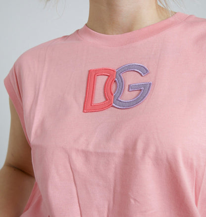 Dolce & Gabbana Pink Cotton DG Logo Crew Neck Tank T-shirt – IT36|XXS par Dolce & Gabbana | Disponible sur Sandy Store ByNet
