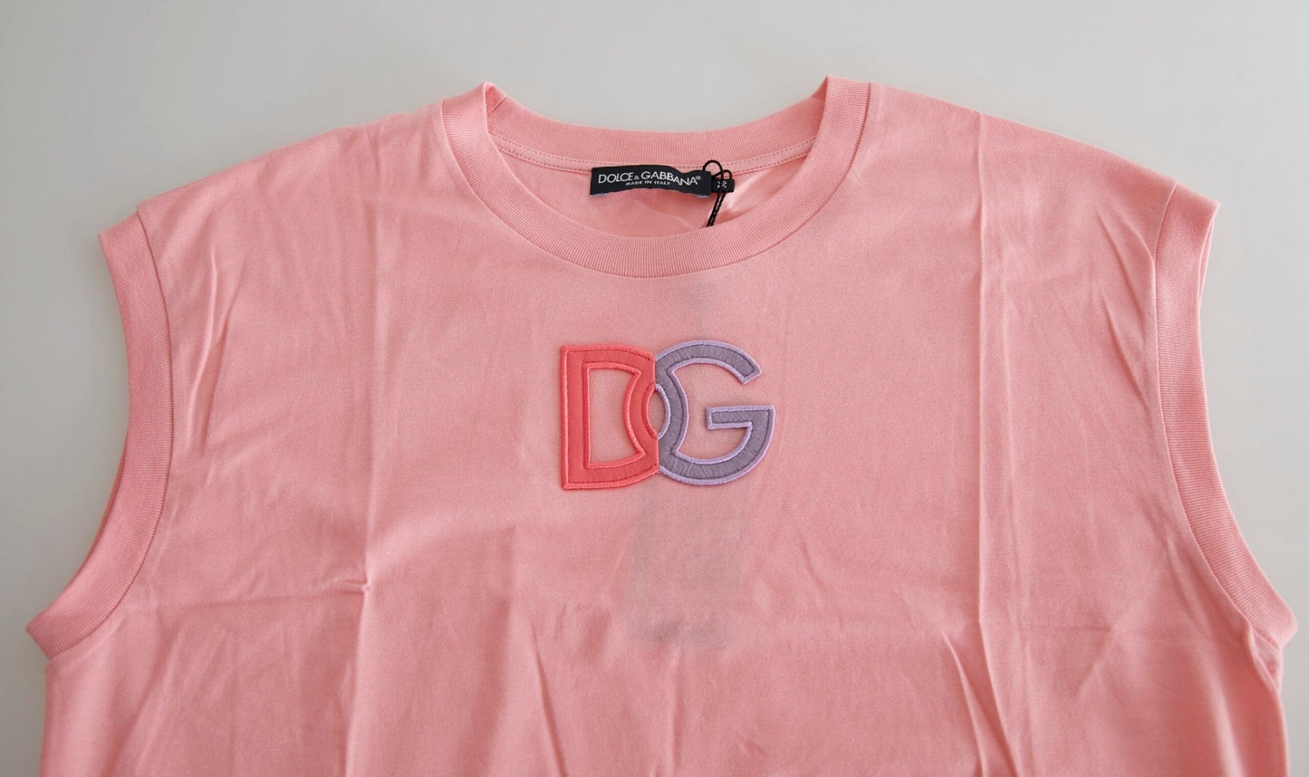 Dolce & Gabbana Pink Cotton DG Logo Crew Neck Tank T-shirt – IT36|XXS par Dolce & Gabbana | Disponible sur Sandy Store ByNet