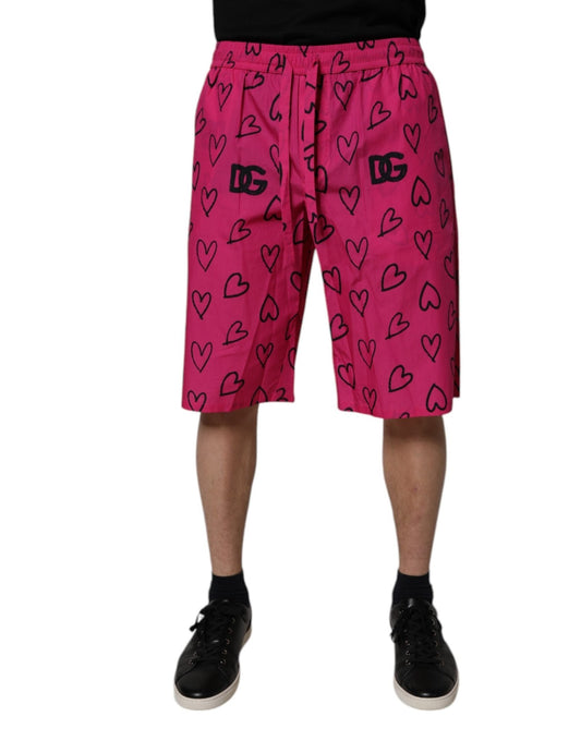 Dolce & Gabbana Pink Cotton Heart Print Bermuda Shorts - Sandy Store ByNet