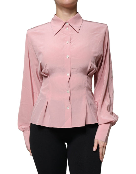 Dolce & Gabbana Pink Cotton Long Sleeves Collared Blouse Top – IT40|S par Dolce & Gabbana | Disponible sur Sandy Store ByNet