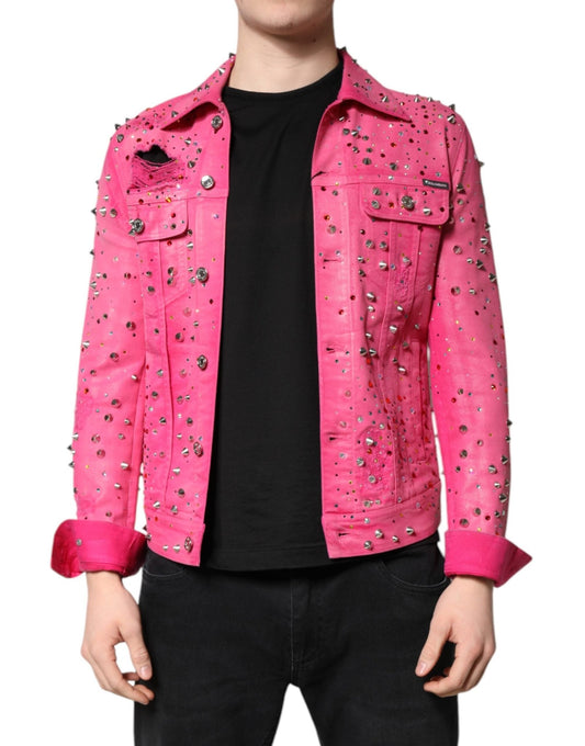 Dolce & Gabbana Pink Crystal Embellished Cotton Denim Jacket – IT46 | S par Dolce & Gabbana | Disponible sur Sandy Store ByNet