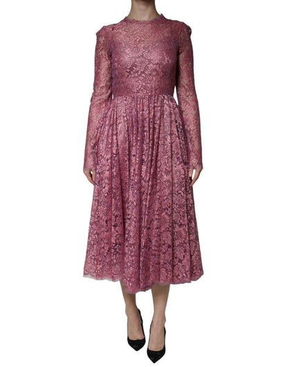 Dolce & Gabbana Pink Floral Lace Long Sleeve Midi Dress – IT36|XXS par Dolce & Gabbana | Disponible sur Sandy Store ByNet