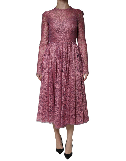 Dolce & Gabbana Pink Floral Lace Long Sleeve Midi Dress – IT36|XXS par Dolce & Gabbana | Disponible sur Sandy Store ByNet