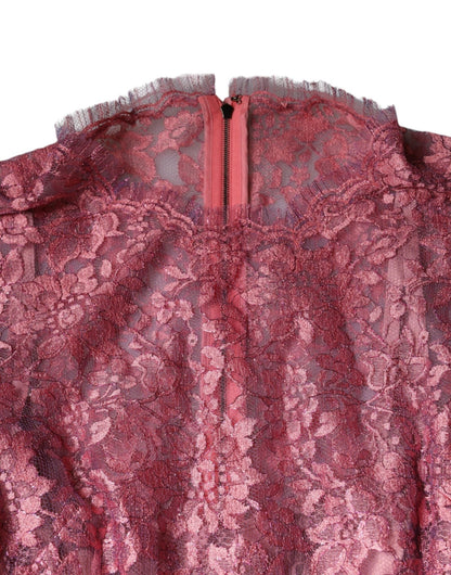 Dolce & Gabbana Pink Floral Lace Long Sleeve Midi Dress – IT36|XXS par Dolce & Gabbana | Disponible sur Sandy Store ByNet