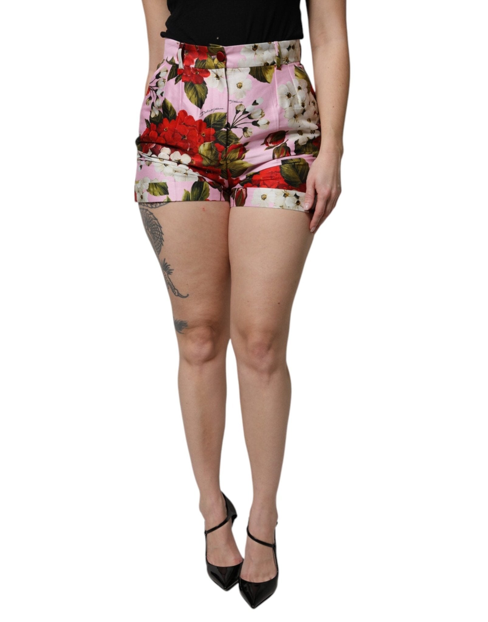 Dolce & Gabbana Pink Floral Print High Waist Hotpants Short - Sandy Store ByNet