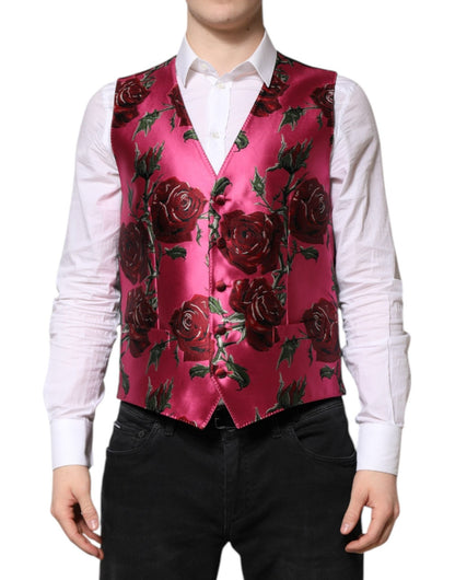 Dolce & Gabbana Pink Floral Satin Formal Men Waistcoat Vest – IT50 | L par Dolce & Gabbana | Disponible sur Sandy Store ByNet