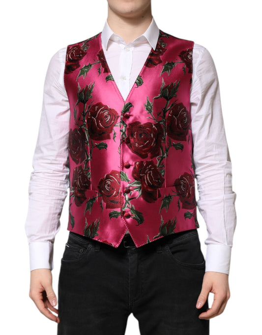 Dolce & Gabbana Pink Floral Satin Formal Men Waistcoat Vest – IT50 | L par Dolce & Gabbana | Disponible sur Sandy Store ByNet