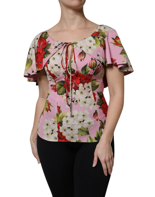 Dolce & Gabbana Pink Floral Silk Short Sleeves Blouse Top – IT40|S par Dolce & Gabbana | Disponible sur Sandy Store ByNet