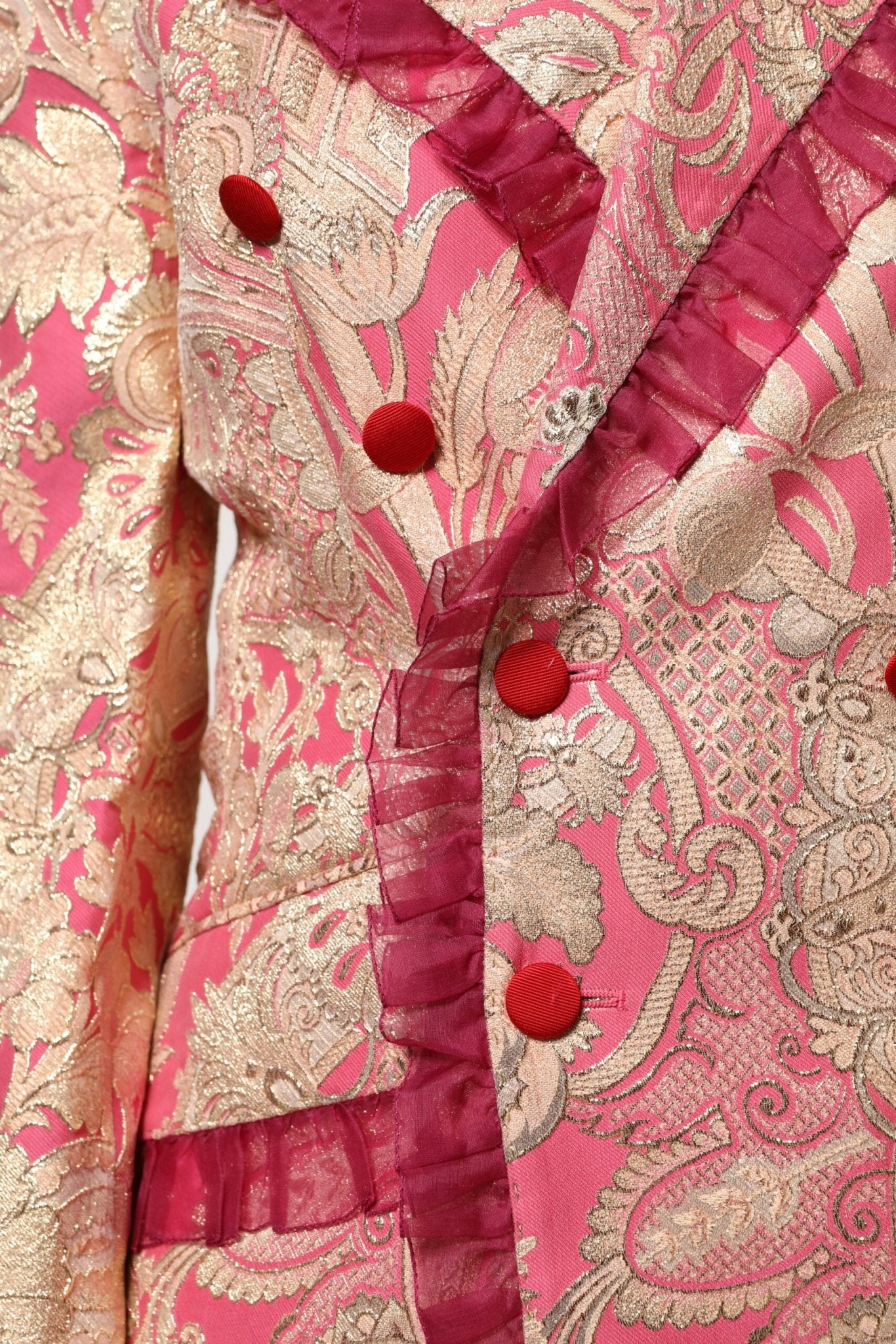 Dolce & Gabbana Pink Gold Jacquard Nylon Coat Blazer Jacket - Sandy Store ByNet