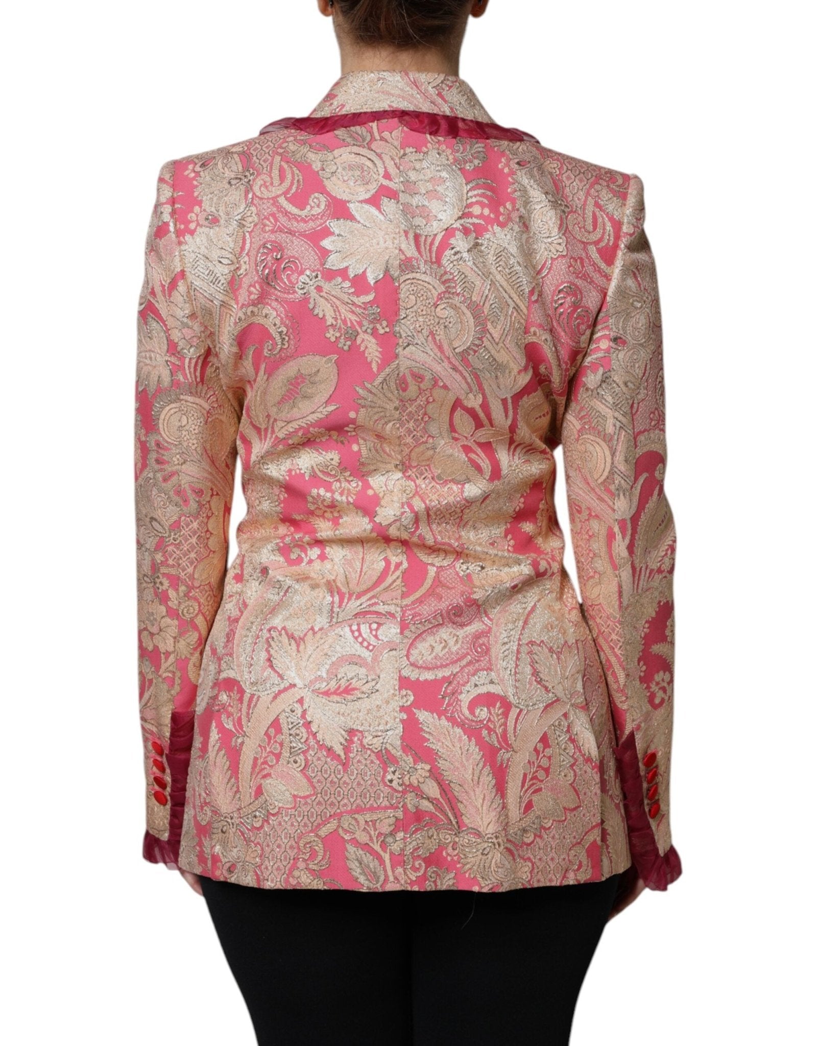 Dolce & Gabbana Pink Gold Jacquard Nylon Coat Blazer Jacket - Sandy Store ByNet