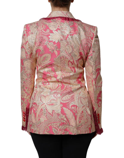 Dolce & Gabbana Pink Gold Jacquard Nylon Coat Blazer Jacket - Sandy Store ByNet