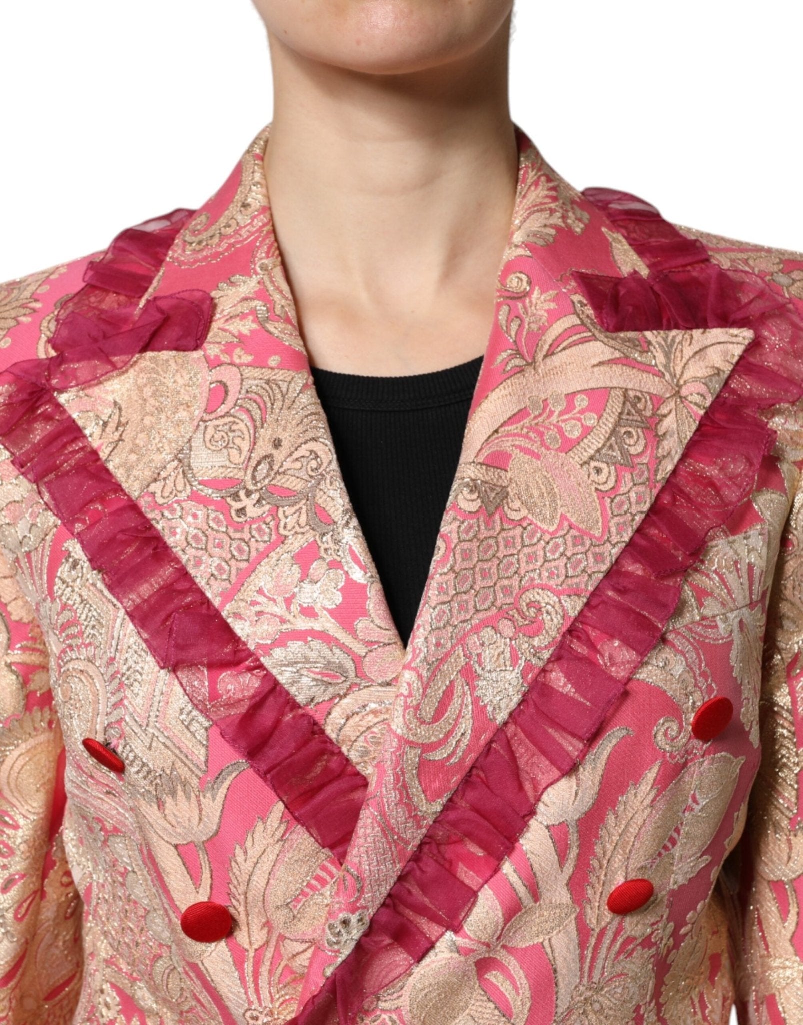 Dolce & Gabbana Pink Gold Jacquard Nylon Coat Blazer Jacket - Sandy Store ByNet