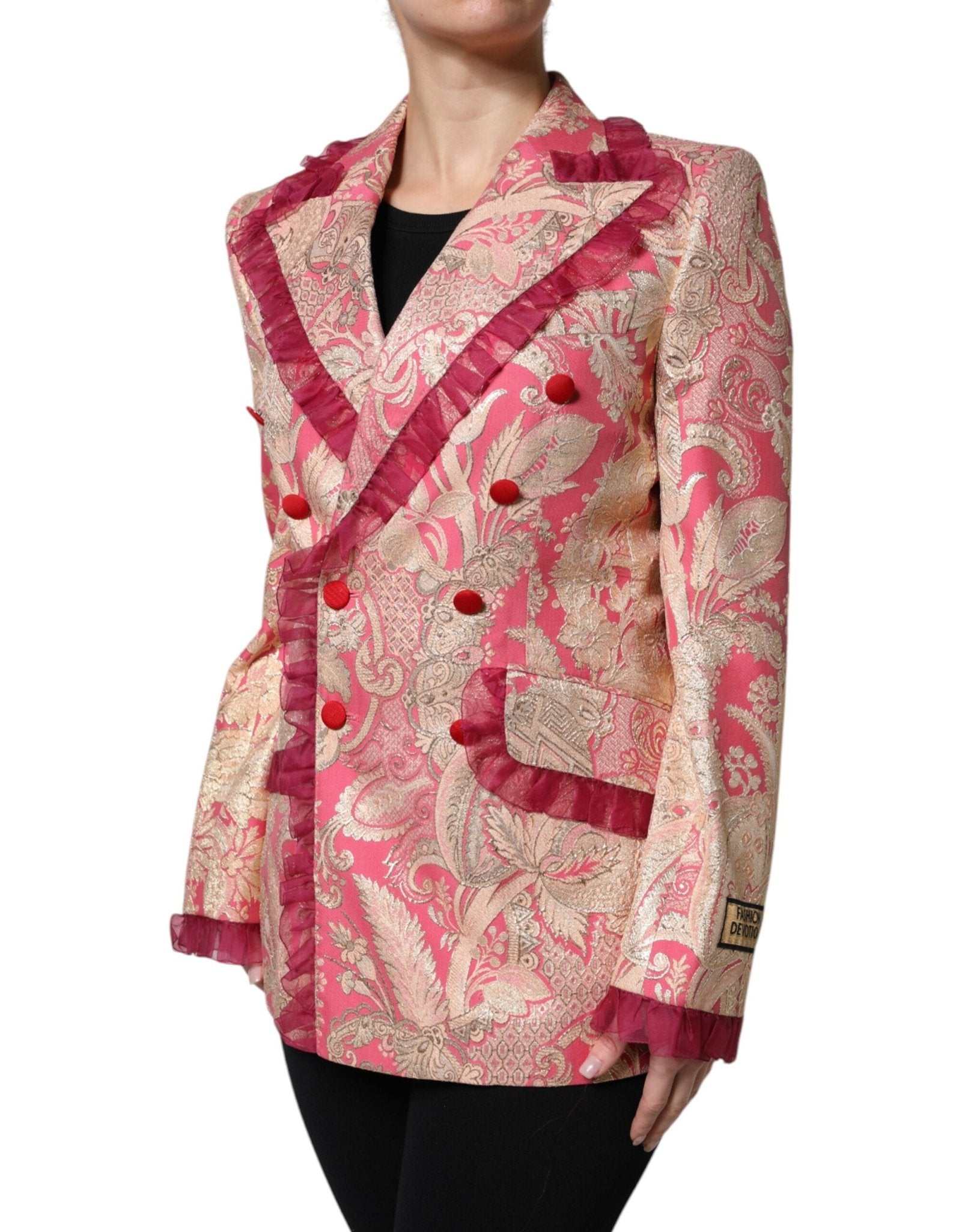 Dolce & Gabbana Pink Gold Jacquard Nylon Coat Blazer Jacket - Sandy Store ByNet