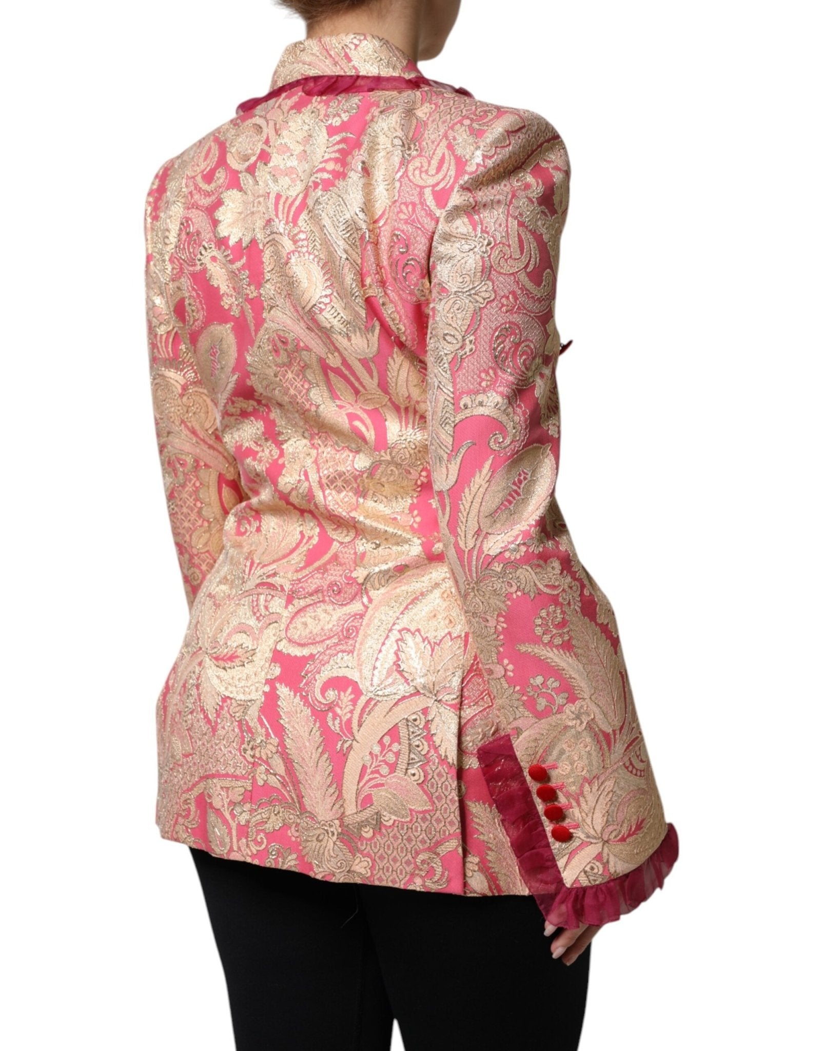 Dolce & Gabbana Pink Gold Jacquard Nylon Coat Blazer Jacket - Sandy Store ByNet