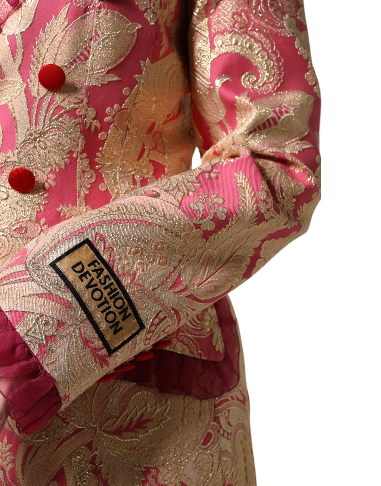 Dolce & Gabbana Pink Gold Jacquard Nylon Coat Blazer Jacket - Sandy Store ByNet