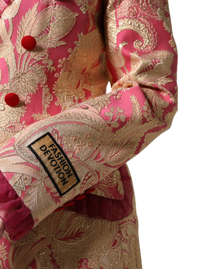 Dolce & Gabbana Pink Gold Jacquard Nylon Coat Blazer Jacket - Sandy Store ByNet