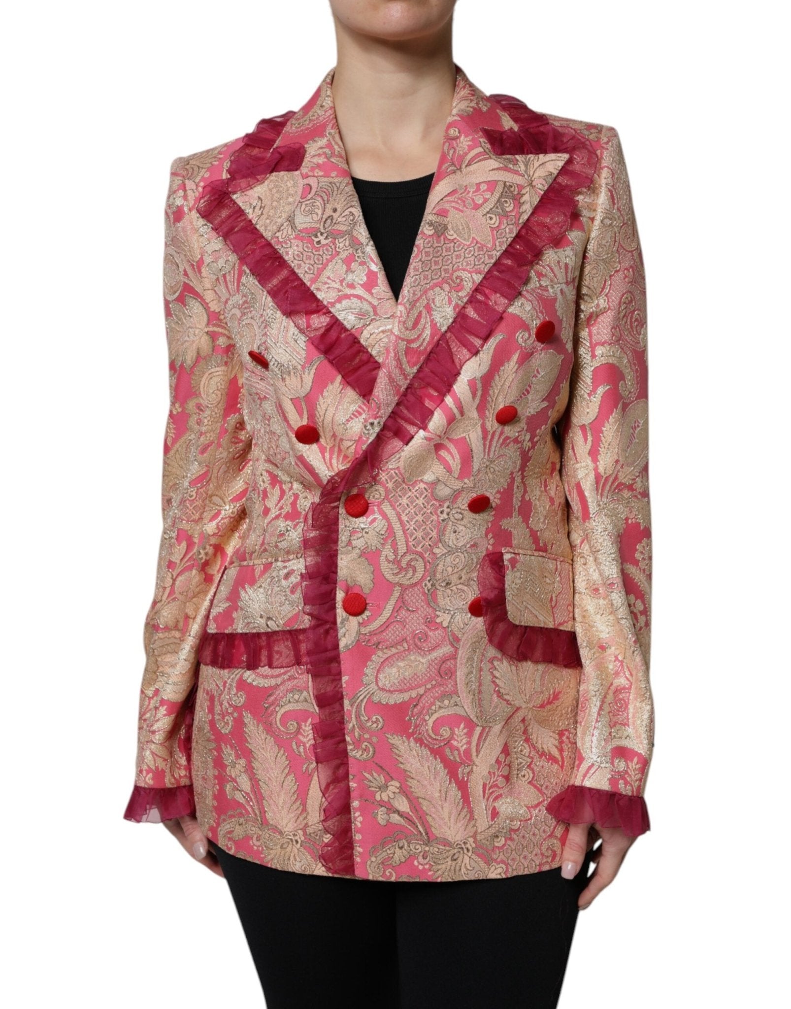 Dolce & Gabbana Pink Gold Jacquard Nylon Coat Blazer Jacket - Sandy Store ByNet