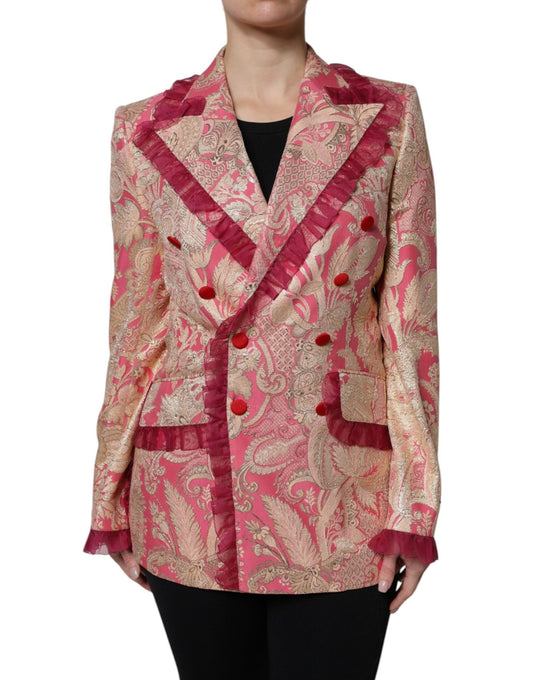 Dolce & Gabbana Pink Gold Jacquard Nylon Coat Blazer Jacket - Sandy Store ByNet