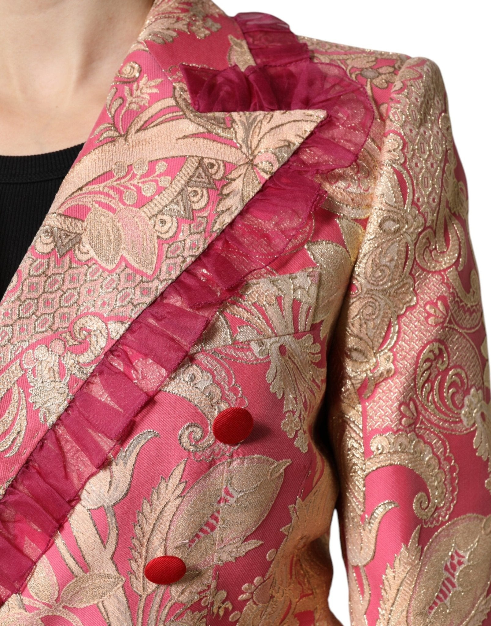 Dolce & Gabbana Pink Gold Jacquard Nylon Coat Blazer Jacket - Sandy Store ByNet