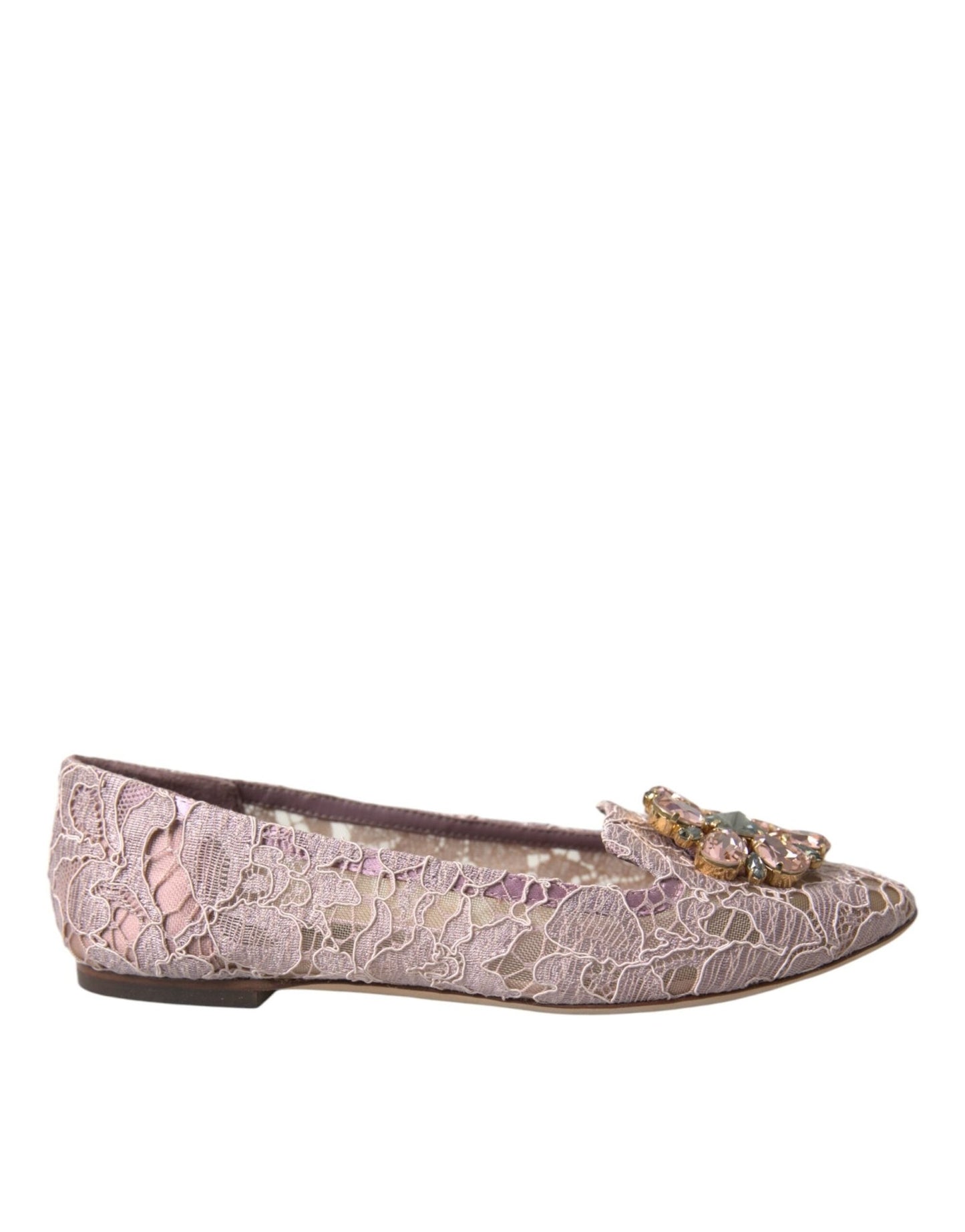 Dolce & Gabbana Pink Lace Crystal Ballet Flats Loafers Shoes - Sandy Store ByNet