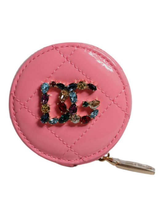 Dolce & Gabbana Pink Lamb Leather DG Crystal Round Coin Purse Wallet - Sandy Store ByNet