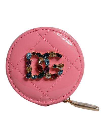 Dolce & Gabbana Pink Lamb Leather DG Crystal Round Coin Purse Wallet - Sandy Store ByNet