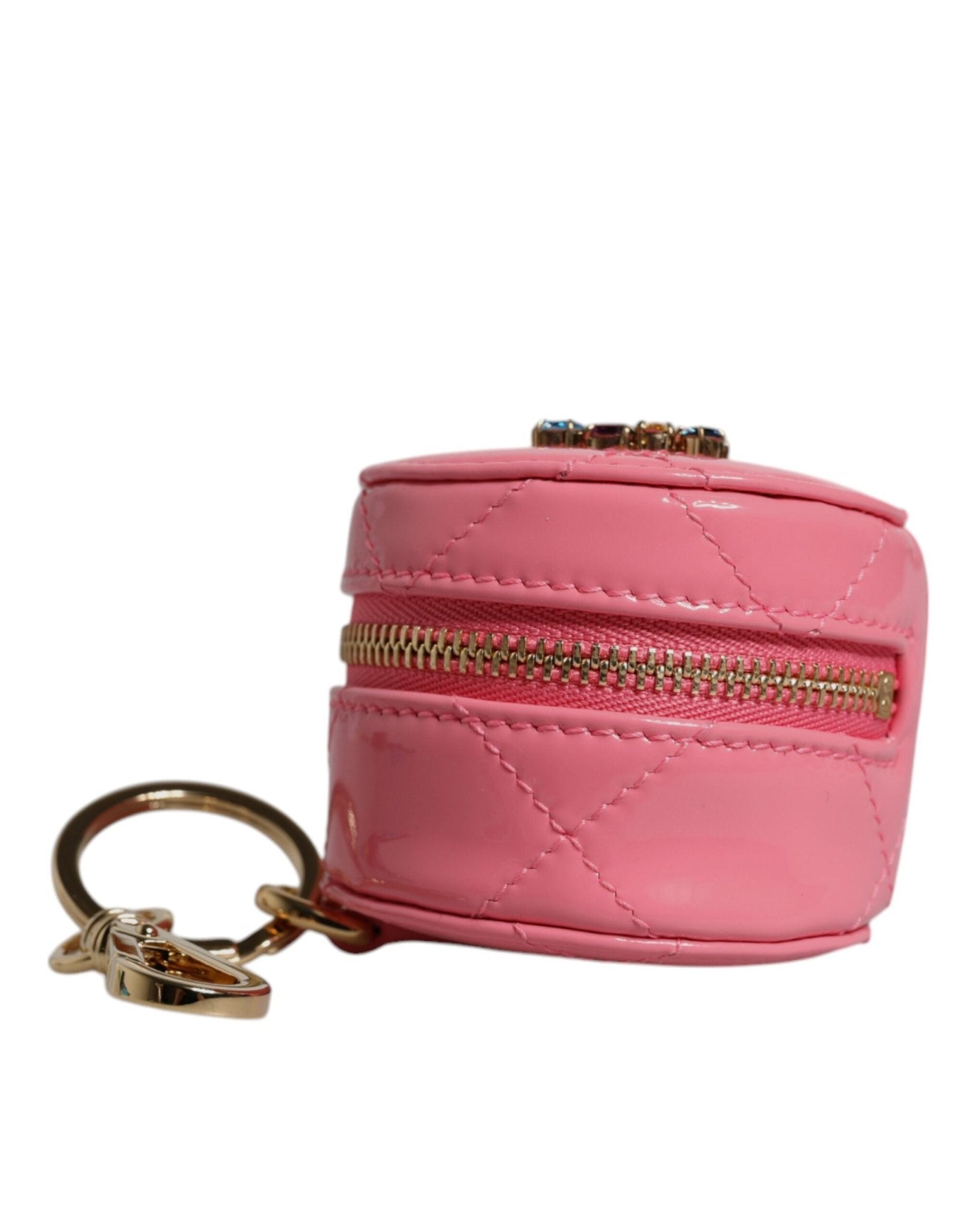 Dolce & Gabbana Pink Lamb Leather DG Crystal Round Coin Purse Wallet - Sandy Store ByNet