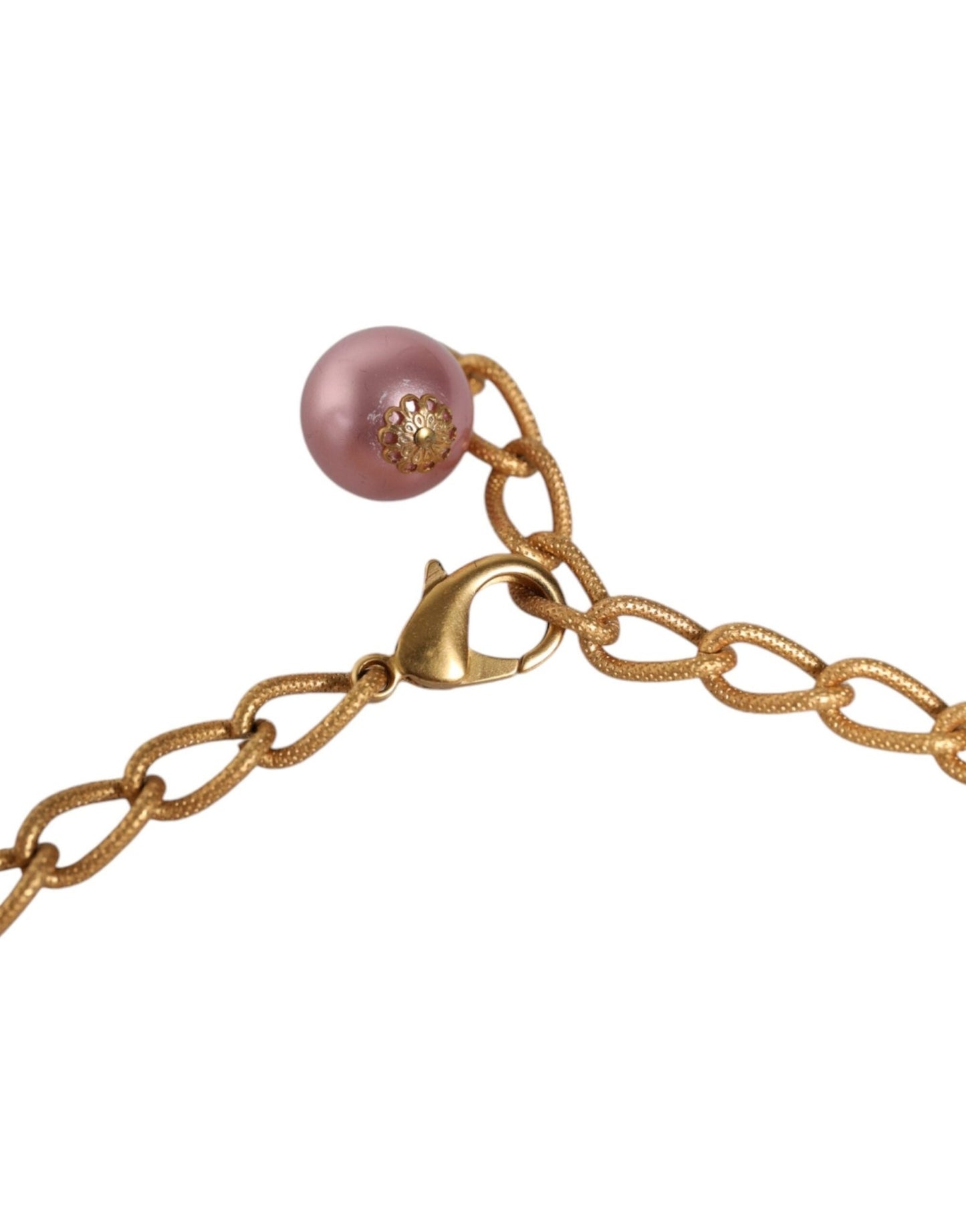 Dolce & Gabbana Pink Maxi Faux Pearl Beads Crystals Gold Chain Necklace - Sandy Store ByNet